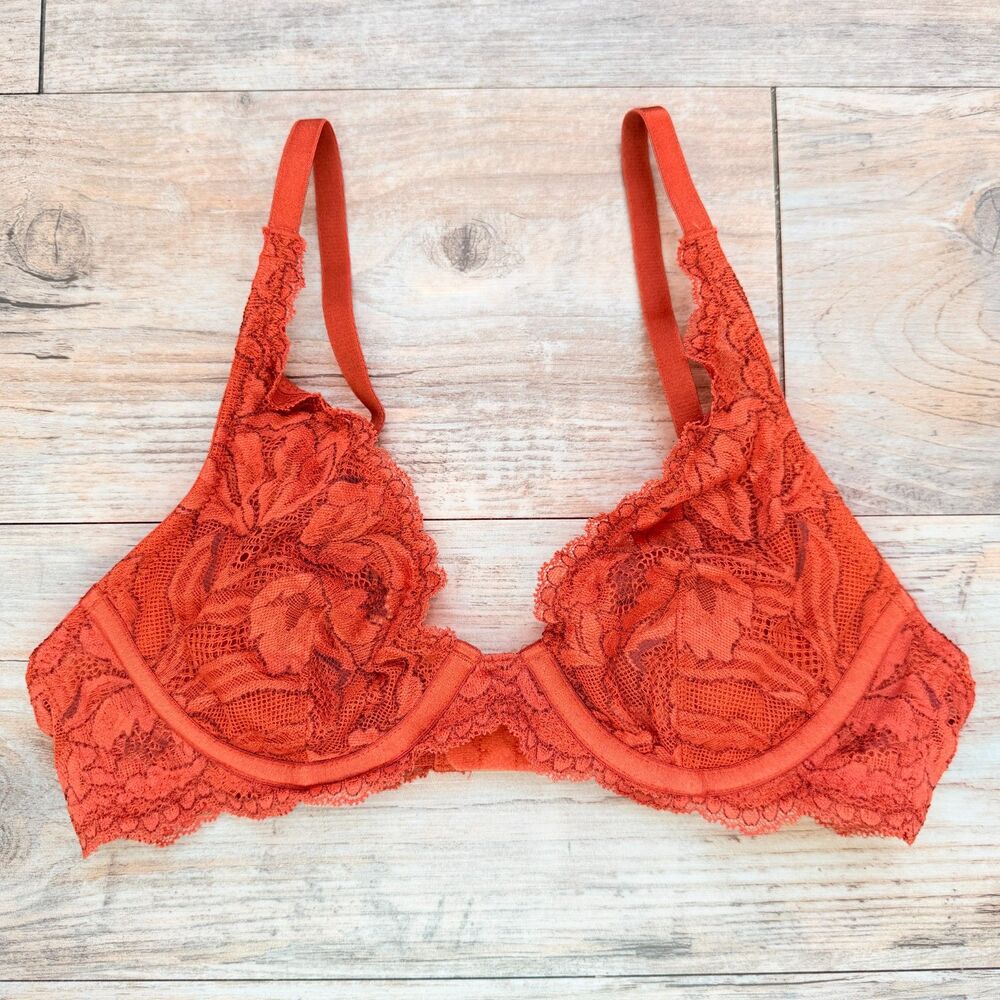 Auden Rust Orange Lace Underwire Bra 32A Burnt Orange Floral Lace Fall Lingerie